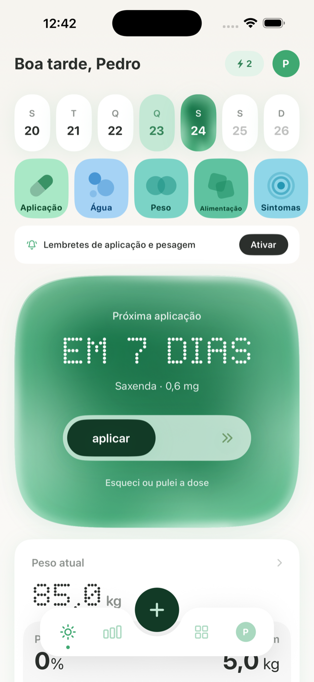 App Weekdose — tela inicial